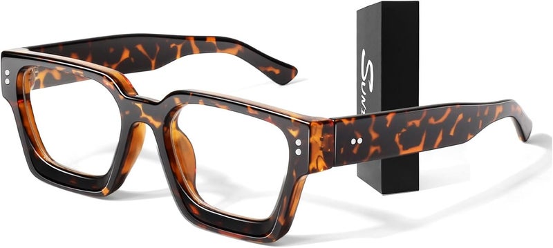 Sunier Store Oversized Thick Square Fake Glasses for Women Men,Fashion Preppy Clear Lens Eyeglasses with 100% UV400 Protection - Image 1